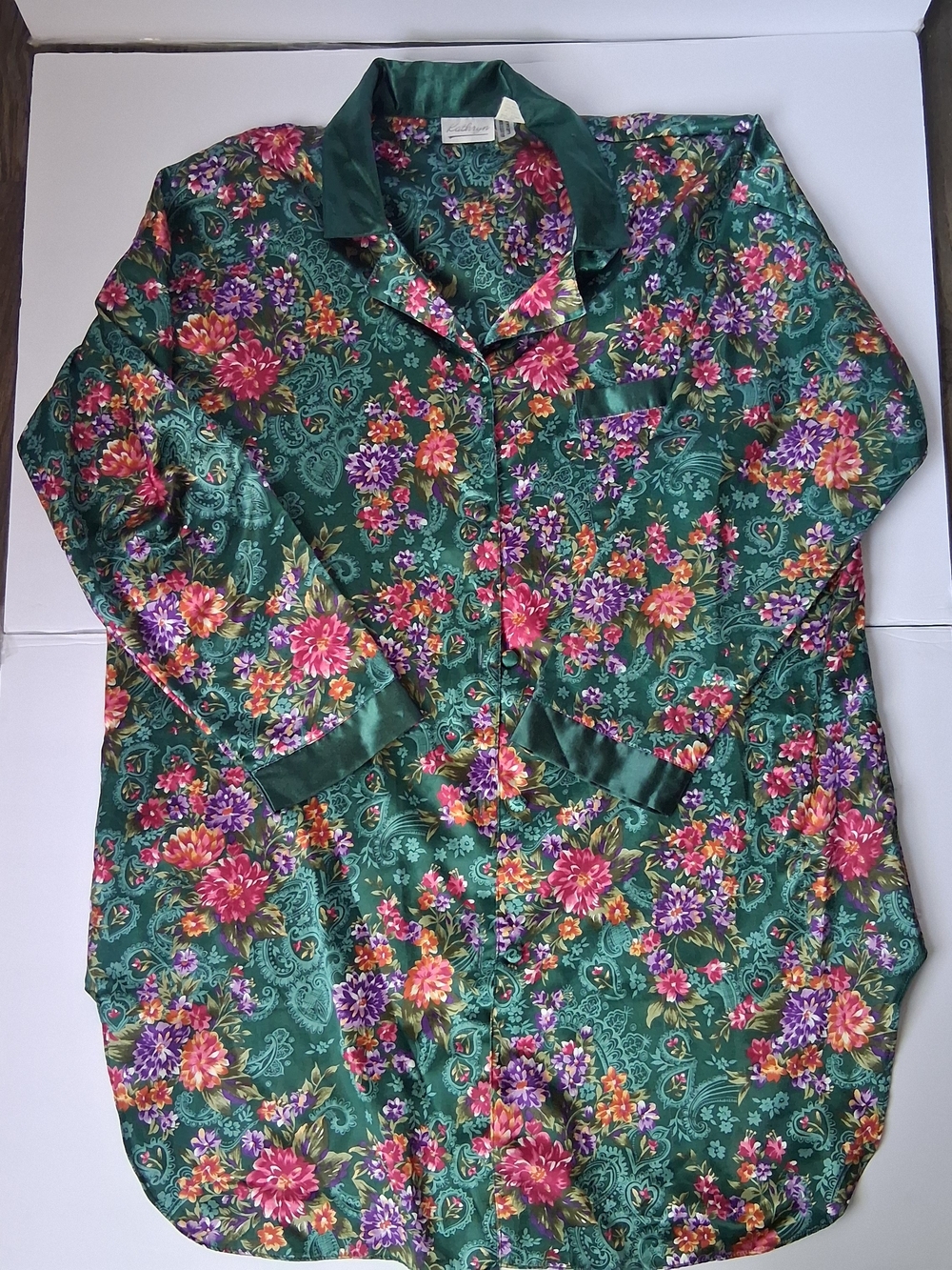 Women’s Floral Satin Pajama Shirt - Green Floral